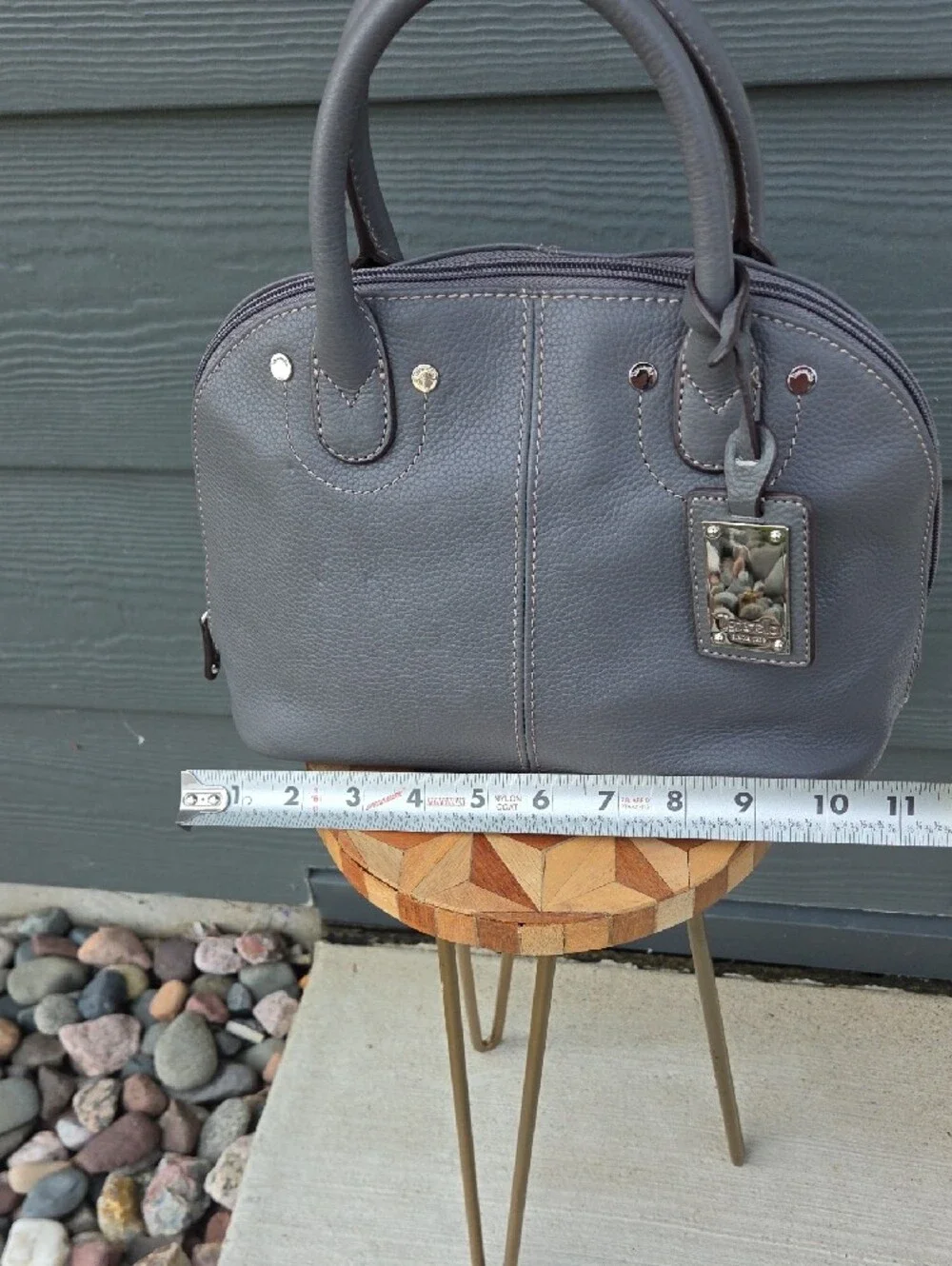 Tignanello Leather Gray Pebbled  Dome Satchel